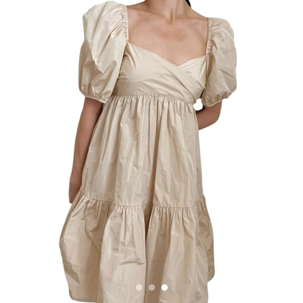 EUC Aritzia Wilfred Puff Sleeve Bow Back Criss Cross Bodice Dress Small
